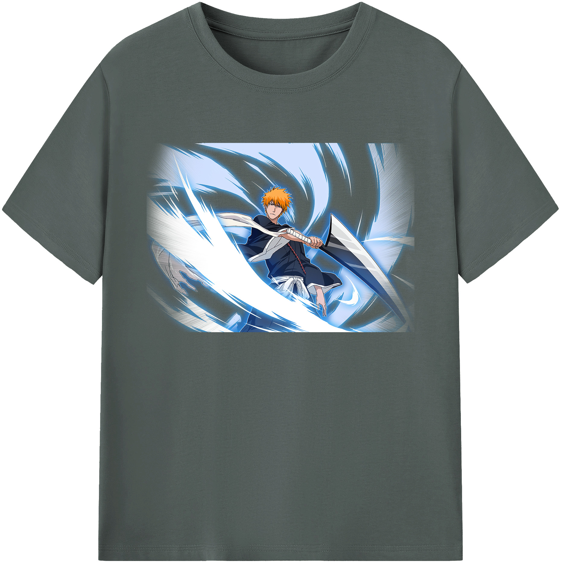 （画像用） ブリーチ 黒崎一護（くろさき いちご）BLEACH Kurosaki Ichigo 綿100％ メンズ半袖Tシャツ｜肌触りやわらか＆通気性